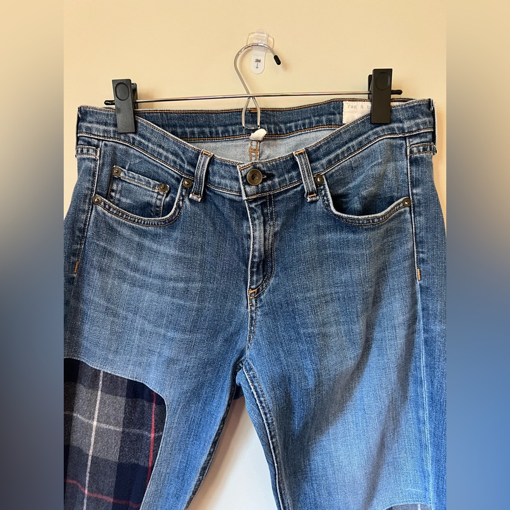 Plaid Patchwork Blue Jeans - image 5